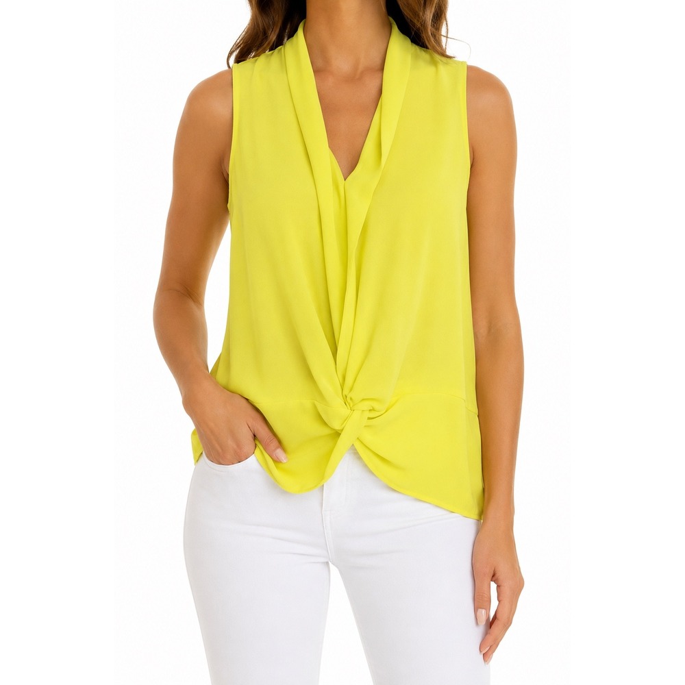 Naked Zebra Neon Yellow Twist Front Sleeveless V-Neck Blouse Top YT109649 Small